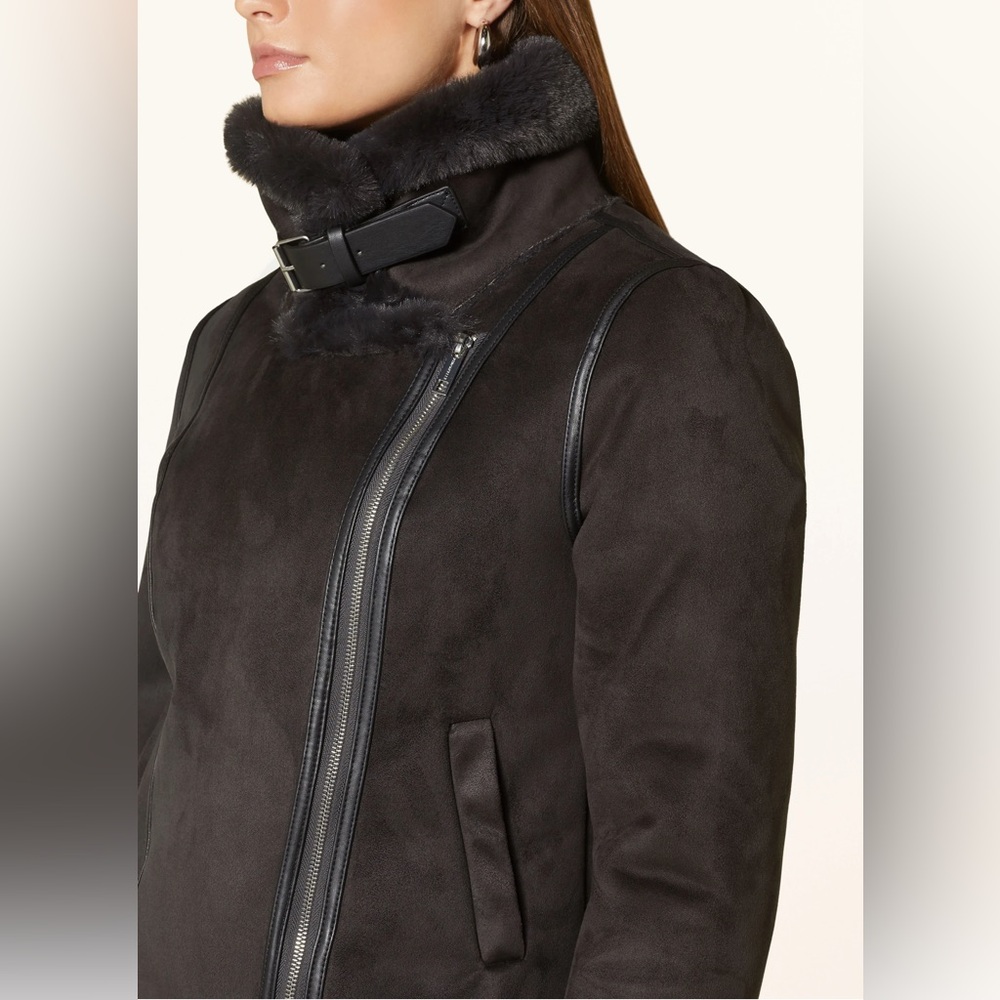 RINO & PELLE NWOT Women's Black Faux Fur Biker  Jacket size 38